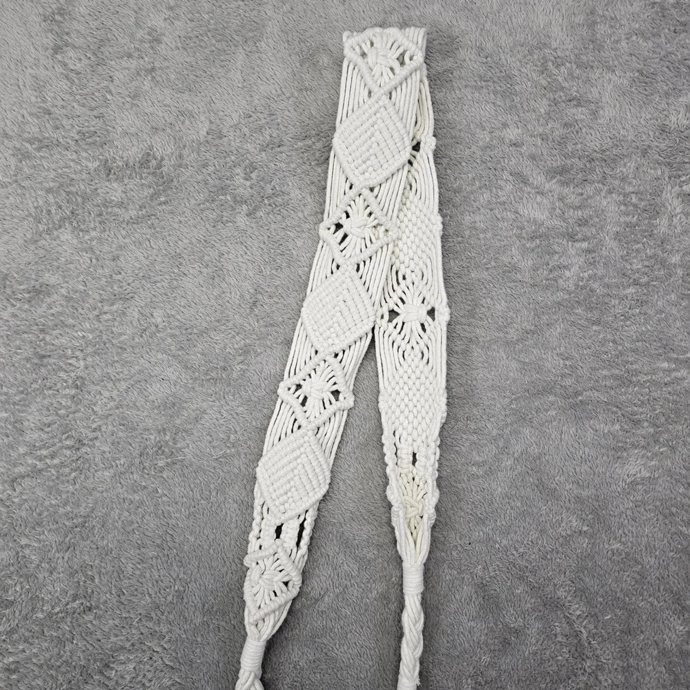 Vintage White Macrame Tie Belt Boho Hippie Festival Handmade Waist Belt